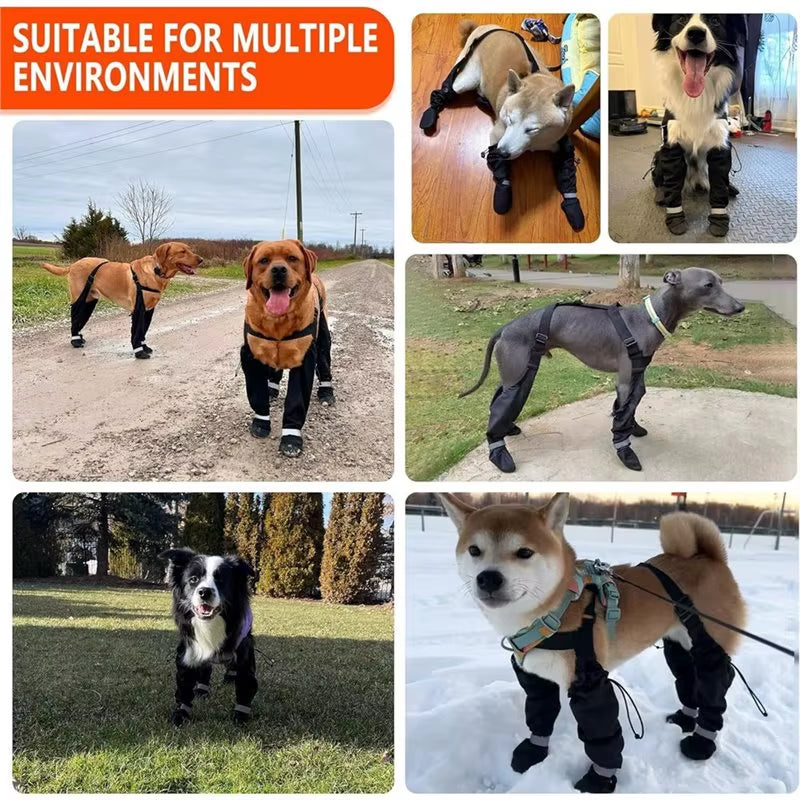 【CHRISTMAS 】Dog Suspender Boots, Large Dog Rain Boots, Waterproof Doggy Winter Boot Snow Pants, Pawprotectors Legging Shoes
