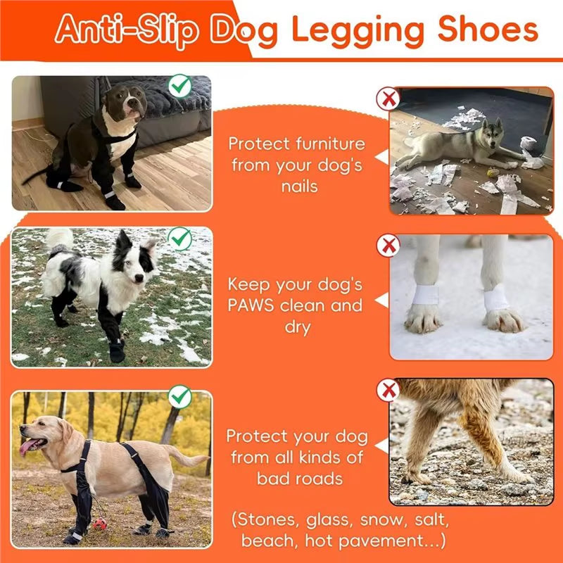 【CHRISTMAS 】Dog Suspender Boots, Large Dog Rain Boots, Waterproof Doggy Winter Boot Snow Pants, Pawprotectors Legging Shoes